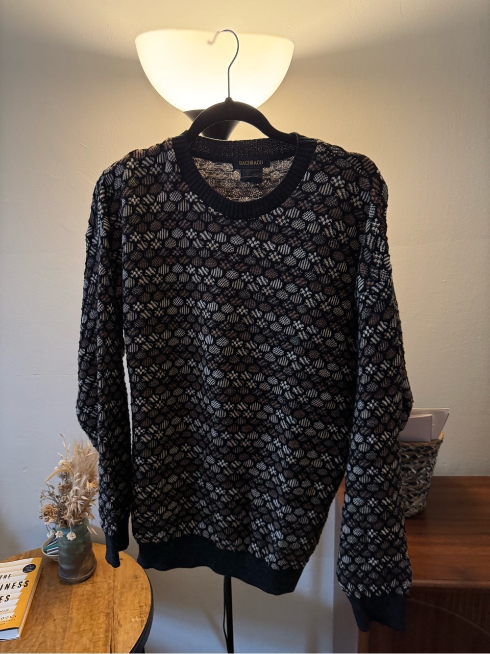 Bachrach Black and Gray Textured Crewneck Sweater